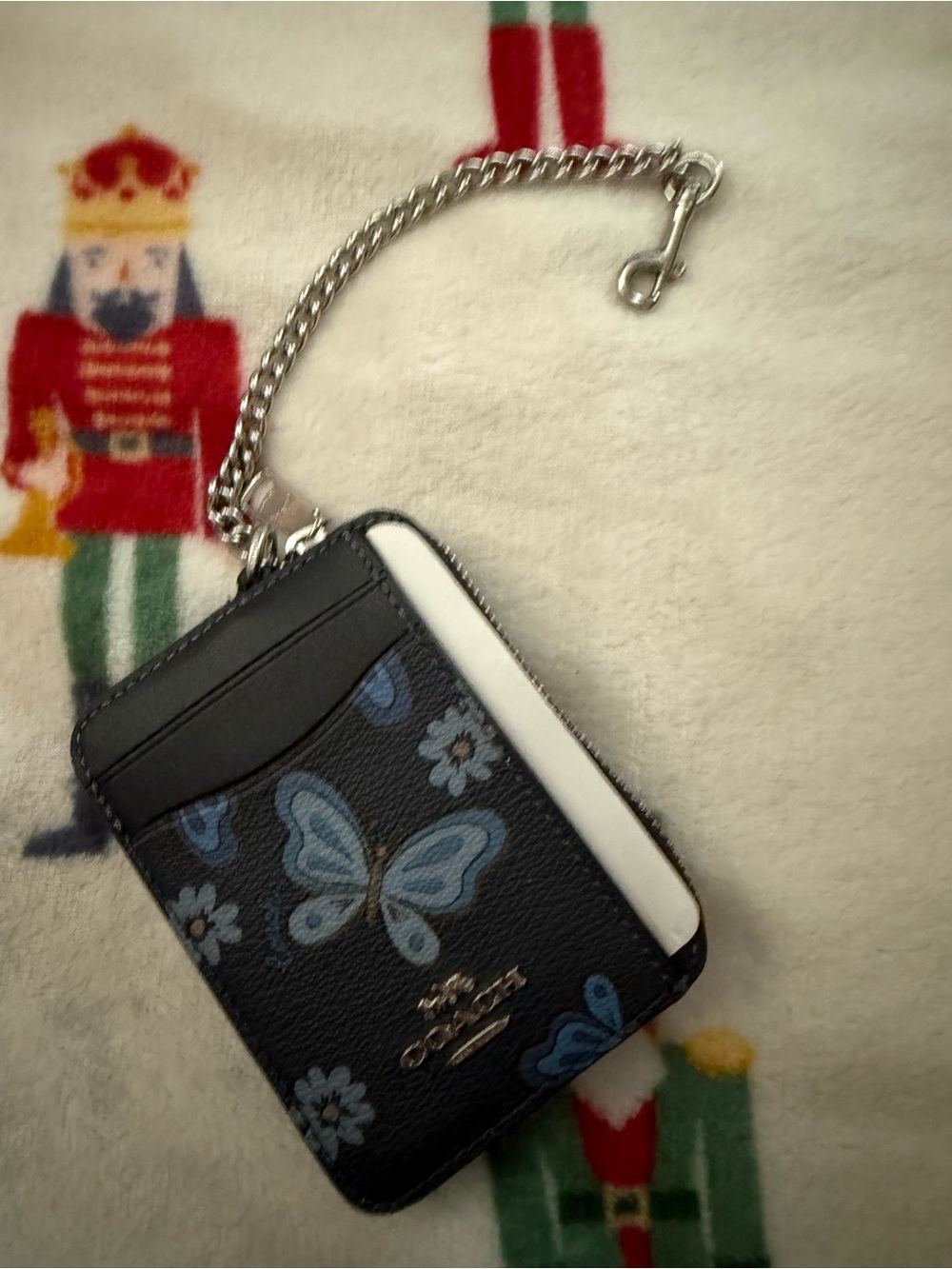 Coach Floral Butterfly Card Holder with Chain - Navy